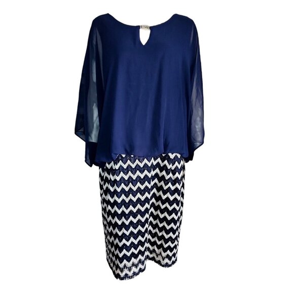Perceptions Woman Dress Womens Plus Size 24W Blue Chevron Layered Look - Picture 1 of 7